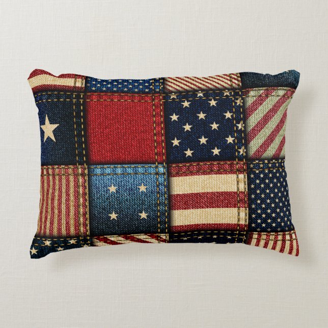 American Flag, Patchwork Seamless Pattern. Decorative Cushion (Front)