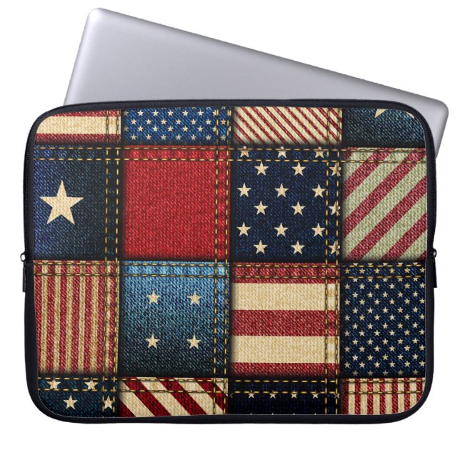 American Flag, Patchwork Seamless Pattern. Laptop Sleeve (Front)
