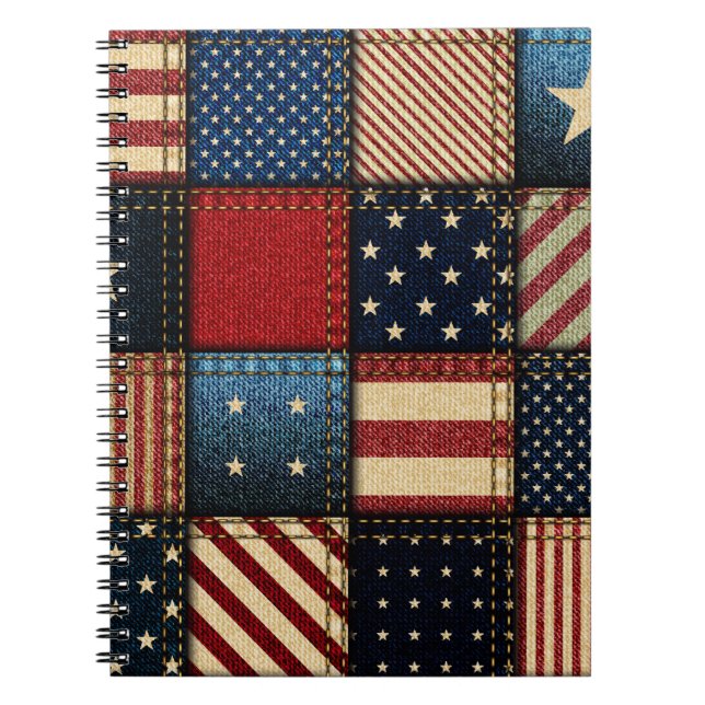 American Flag, Patchwork Seamless Pattern. Notebook (Front)