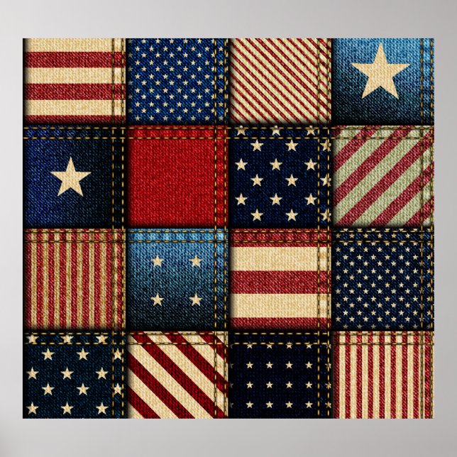 American Flag, Patchwork Seamless Pattern. Poster (Front)