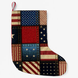 American Flag, Patchwork Seamless Pattern. Small Christmas Stocking