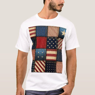 American Flag, Patchwork Seamless Pattern. T-Shirt
