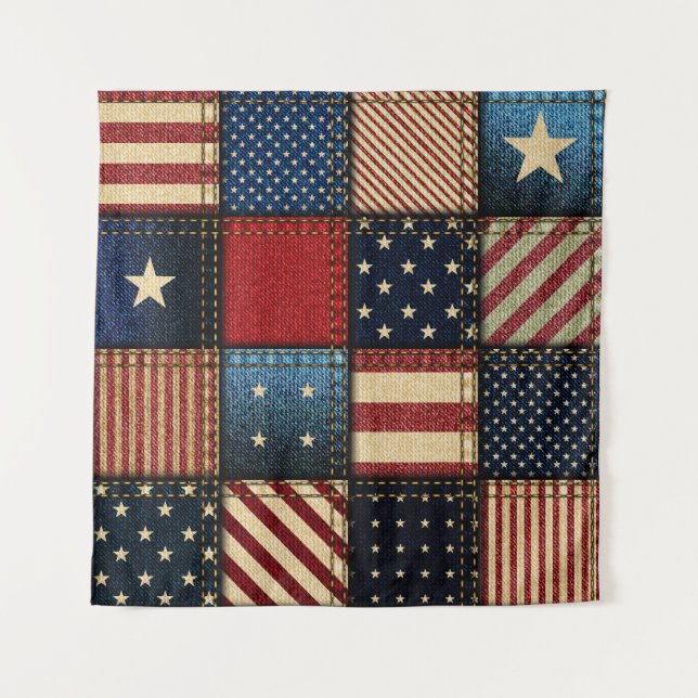 American Flag, Patchwork Seamless Pattern. Tapestry (Front)