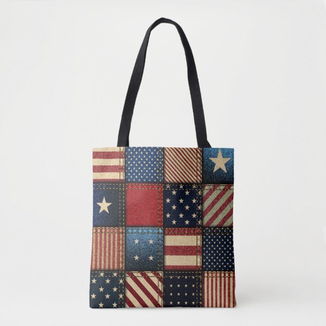 American Flag, Patchwork Seamless Pattern. Tote Bag (Front)