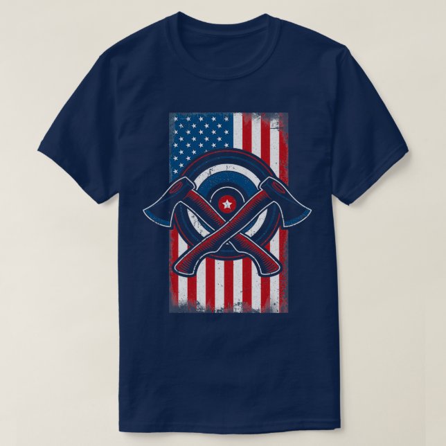 American Flag Patriot Axe Throwing Cool Axe Throwe T-Shirt (Design Front)