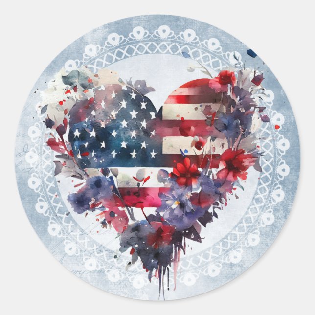 American flag patriotic 4th July independant day Classic Round Sticker (Front)