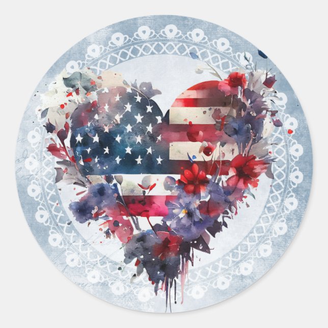 American flag patriotic 4th July independant day Classic Round Sticker (Front)