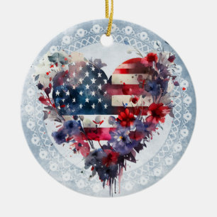 American flag patriotic 4th July independence day Ceramic Tree Decoration