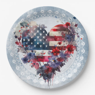 American flag patriotic 4th July independence day Paper Plate