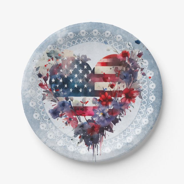 American flag patriotic 4th July independence day Paper Plate (Front)