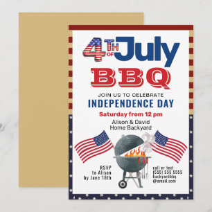 American Flag Patriotic 4th of July BBQ Invitation