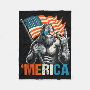 American Flag Patriotic 4th Of July Bigfoot Merica Fleece Blanket