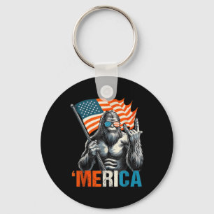 American Flag Patriotic 4th Of July Bigfoot Merica Key Ring
