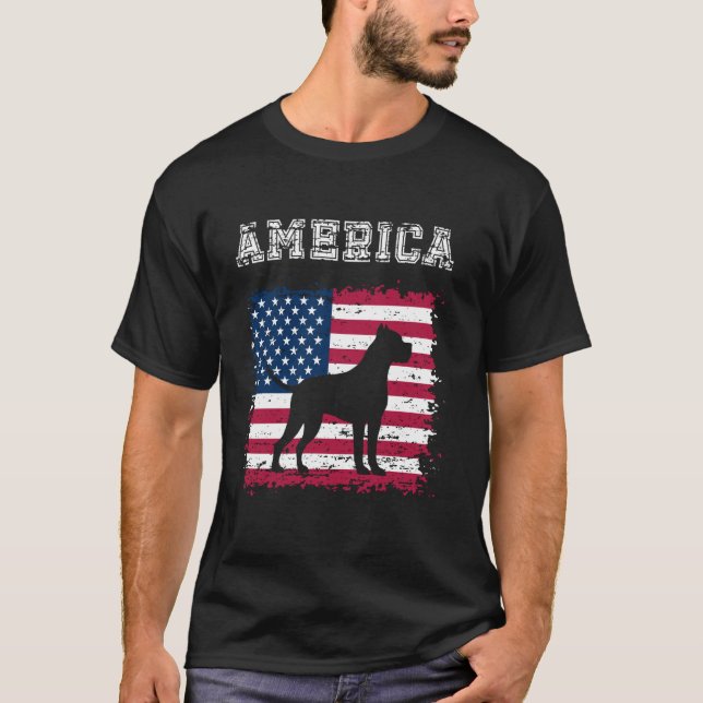 American Flag Patriotic 4th of July Dogo Argentino T-Shirt (Front)