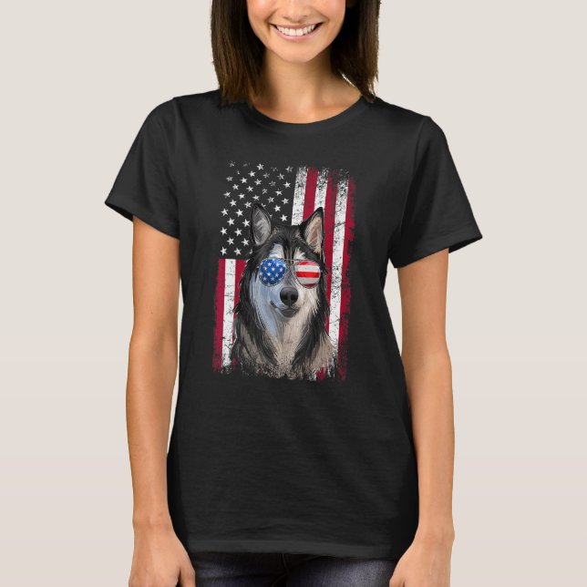 American Flag Patriotic Alaskan Malamute Dog 4th O T-Shirt (Front)