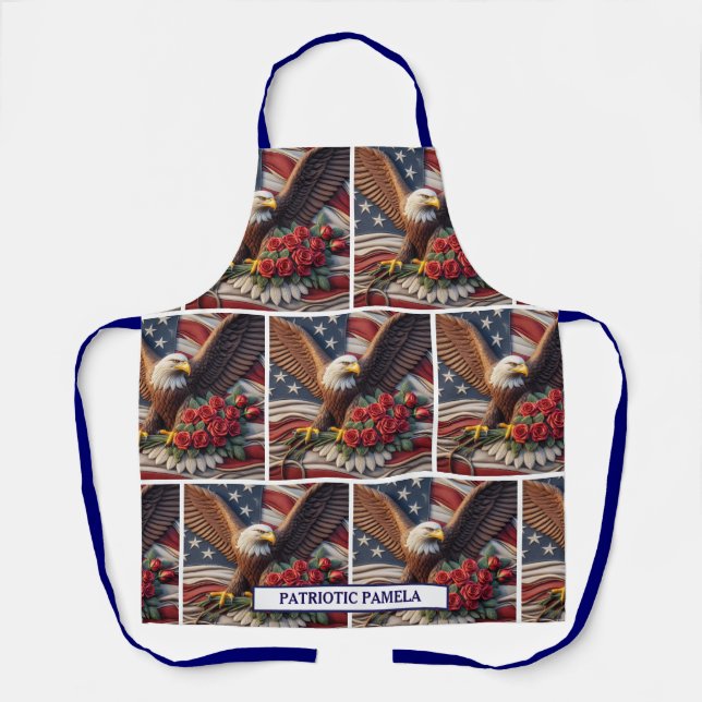 American Flag Patriotic Bald Eagle Apron (Front)