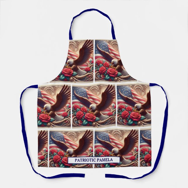 American Flag Patriotic Bald Eagle Apron (Front)