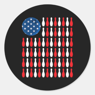 American Flag - Patriotic Bowler And Bowling Classic Round Sticker
