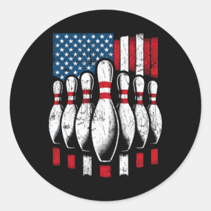 American Flag Patriotic Bowling Classic Round Sticker