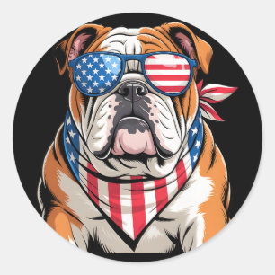 American Flag Patriotic Bulldog 4th Of July 2025 U Classic Round Sticker