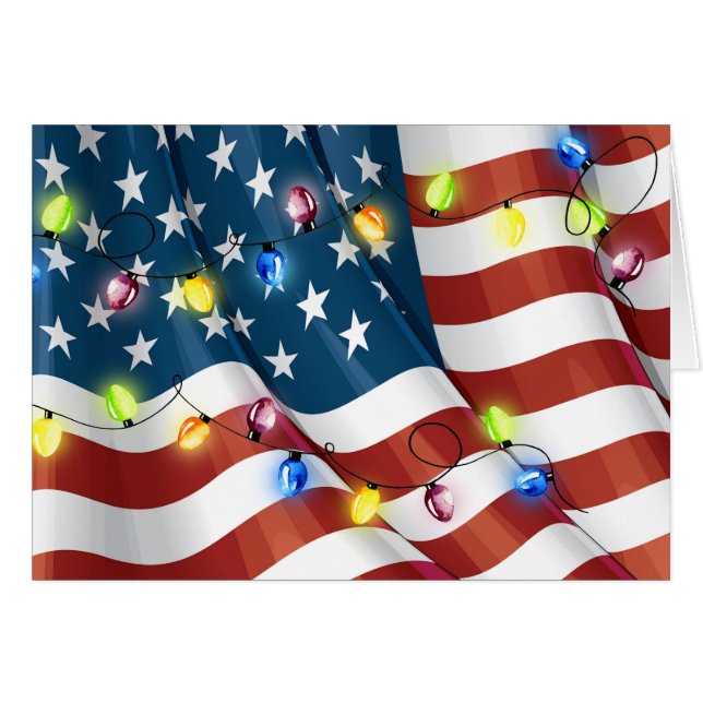 American Flag Patriotic Christmas Card (Front Horizontal)