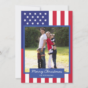 American Flag Patriotic Christmas Family Photo Holiday Card