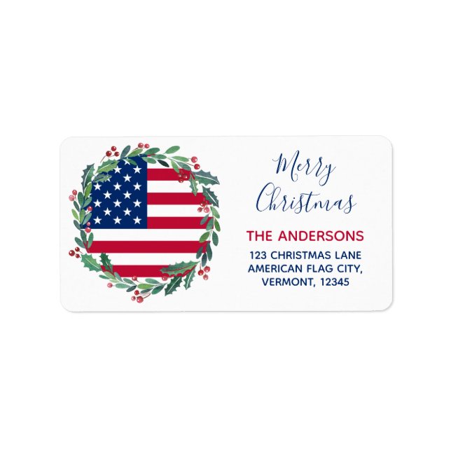 American Flag Patriotic Christmas Return Address Label (Front)