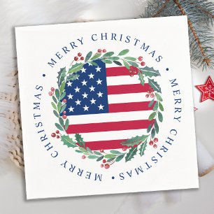 American Flag Patriotic Christmas Wreath  Napkin