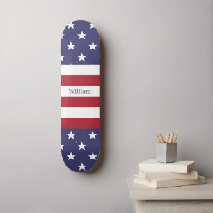American Flag Patriotic Custom Name Blue Red White Skateboard