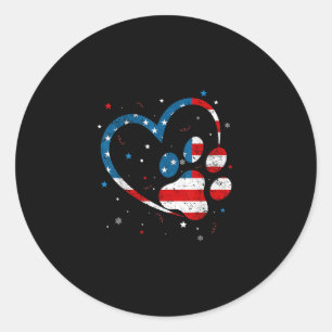 American Flag Patriotic Dog & Cat Paw Print - Classic Round Sticker
