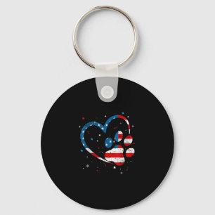 American Flag Patriotic Dog & Cat Paw Print - Key Ring