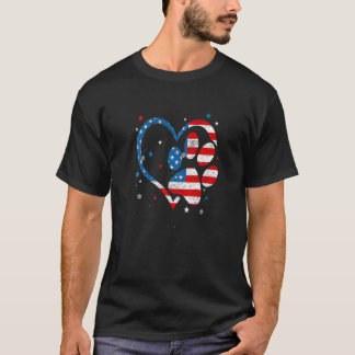 American Flag Patriotic Dog & Cat Paw Print  4th O T-Shirt