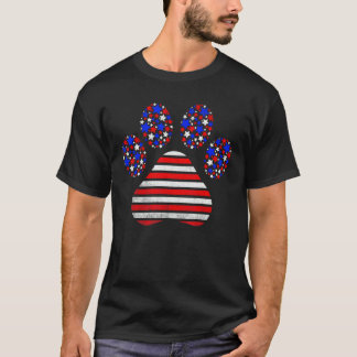 American Flag Patriotic Dog & Cat Paw Print 4th Of T-Shirt