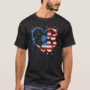 American Flag Patriotic Dog & Cat Paw Print 4th Of T-Shirt