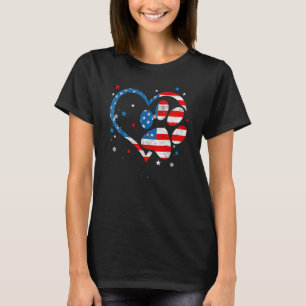 American Flag Patriotic Dog & Cat Paw Print 4th Of T-Shirt