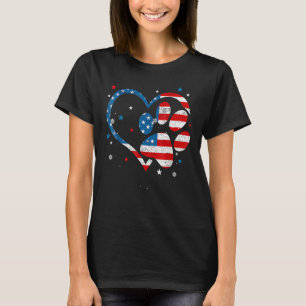 American Flag Patriotic Dog & Cat Paw Print 4th Of T-Shirt