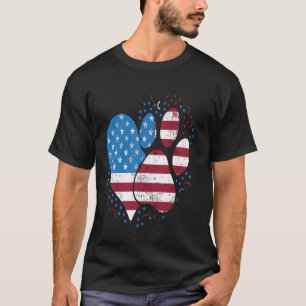 American Flag Patriotic Dog & Cat Paw Print - 4th  T-Shirt