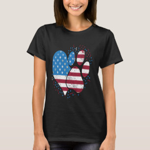 American Flag Patriotic Dog & Cat Paw Print - 4th T-Shirt