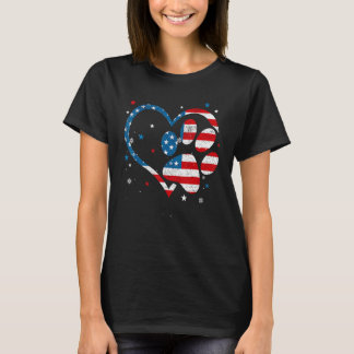 American Flag Patriotic Dog & Cat Paw Print - 4th  T-Shirt