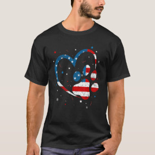 American Flag Patriotic Dog & Cat Paw Print - 4th T-Shirt