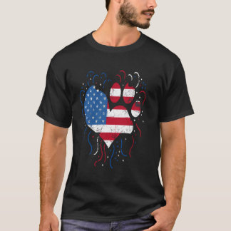 American Flag Patriotic Dog & Cat Paw Print - 4th  T-Shirt