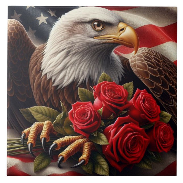 American Flag Patriotic Eagle Ceramic Tile (Front)