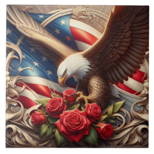 American Flag Patriotic Eagle Ceramic Tile