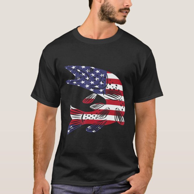 American Flag Patriotic Fisherman Pike Amp Musky F T-Shirt (Front)