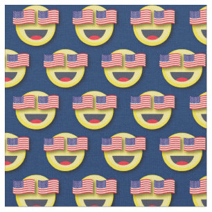 American Flag Patriotic Happy Face 4th of July Fabric