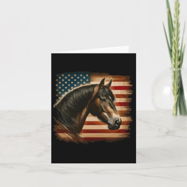 American Flag Patriotic Horse Horseback Riding Wes Card (Front)