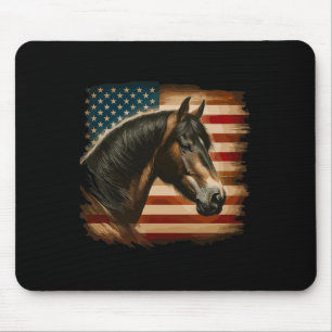 American Flag Patriotic Horse Horseback Riding Wes Mouse Mat