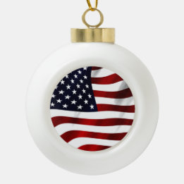 American Flag Patriotic Independence Day Ceramic Ball Christmas Ornament
