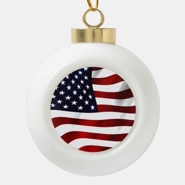 American Flag Patriotic Independence Day Ceramic Ball Christmas Ornament (Front)