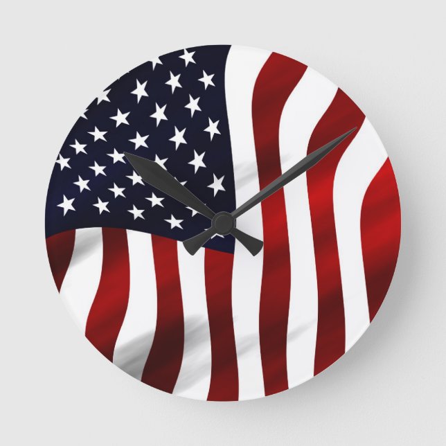 American Flag Patriotic Independence Day Round Clock (Front)